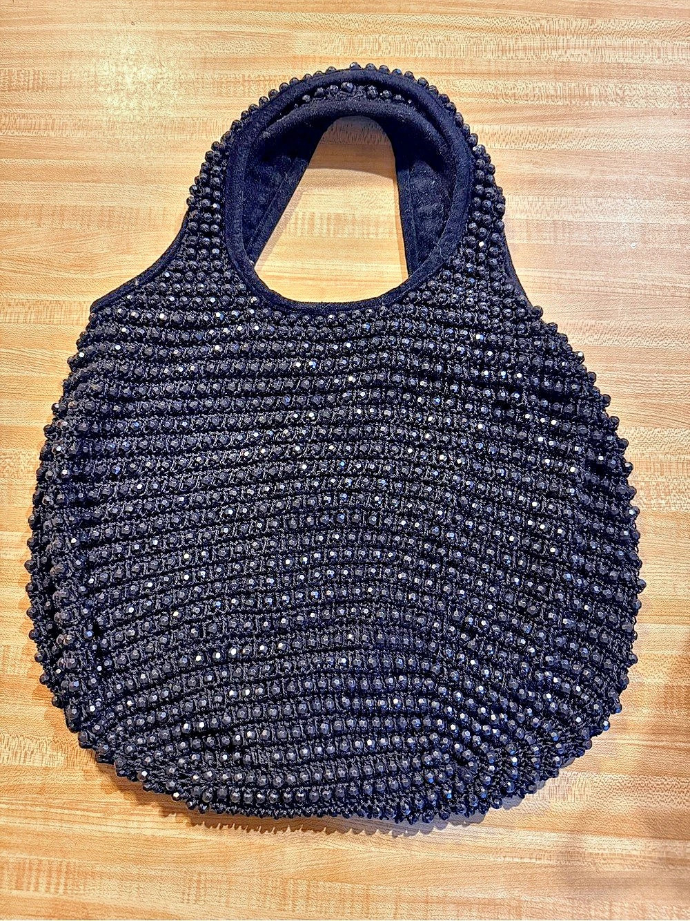 Express Black Beaded Tote Bag – Sparkling Textured Handbag